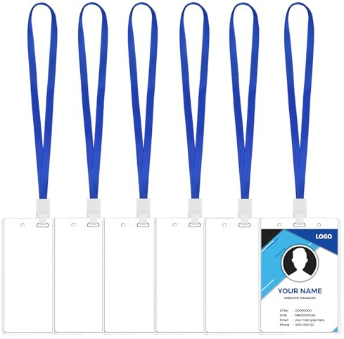6 Pezzi Porta Badge Trasparente A6 Verticale, 11x16 cm Porta Tesserino con Cordino, Impermeabile, Custodie per Badge in Plastica per Carta Dello Studente, Biglietto da Visita, Carta Dell'autobus