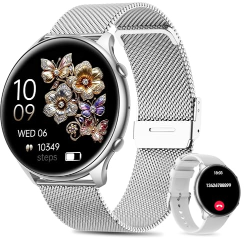 Smartwatch Donna con Effettua/Rispondi, 1.39 Fitness Orologiocon con Fisiologia Femminile, 24H Cardiofrequenzimetro, SpO2, Sonno, 2 cinturini, Contapassi, 120+Sport Smart Watch Android iOS Argento