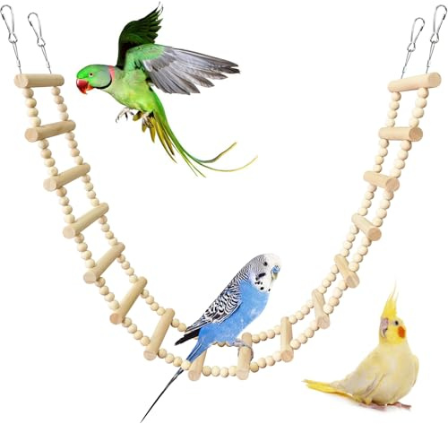 BNOSDM Long Bird Ladder Bridge 39.4 in Wooden Parakeet Climbing & Swing Toys Bird Cage Accessories for Budgies, Cockatiels, Conures, Lovebirds, Canaries (16-Steps)