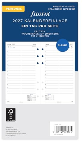 Filofax Inserto per calendario personale, 1 giorno su 1 pagina, in tedesco 2027