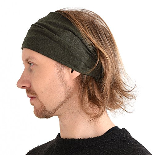 Bandeau Cheveux Homme Lin Naturel - Serre Tete Femme Bandana Elastique Headband Sport Mode Beauté Yoga Hair Wrap Sportif Foulard Pirate Large Fashion Kaki