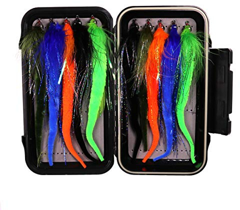 wifreo 10pcs/Box Fly Fishing Flies Dragontail Fly Combo Set, Assorted Color Muskie Bass Fishing Lure Pike Fly Marabou Trolling Bait Streamer