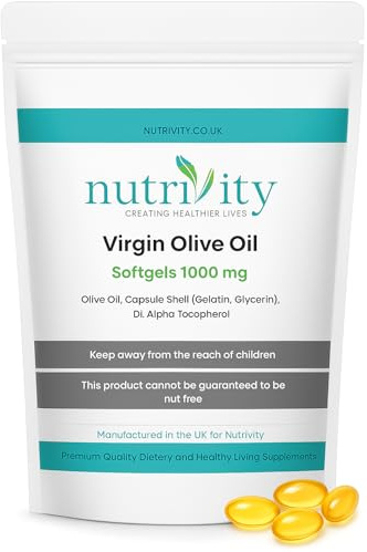 Virgin Olive Oil High Strength 1000mg Softgels | with Vitamin E | Omega 3 6 9 for Antioxidant Support | Heart Health & Daily Wellness | 1 Month Supply | Halal Supplement | UK Made GMP | Nutrivity
