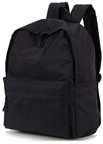 Casual Canvas Backpack Lightweight Daypack Hiking College Rucksack Laptop Durable Bookbag (Black)