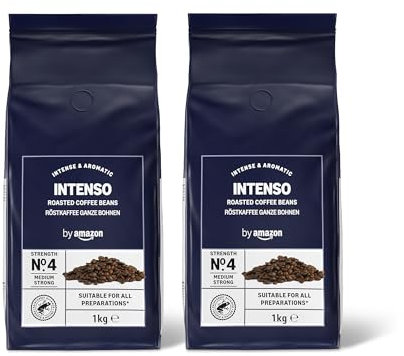 by Amazon Caffè in Grani Intenso, Tostatura Scura, 2kg (2 Confezioni da 1kg) - Certificato Rainforest Alliance