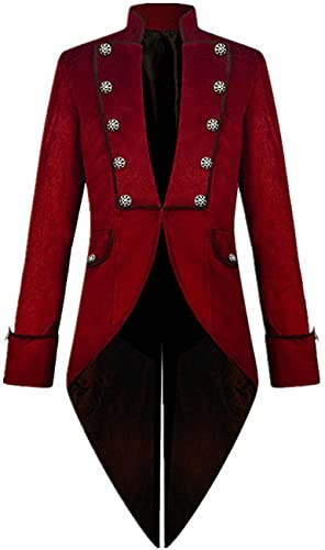 Mcdslrgo Men's Steampunk Vintage Tailcoat Victorian Gothic Jackets Frock Coat (M, Red)