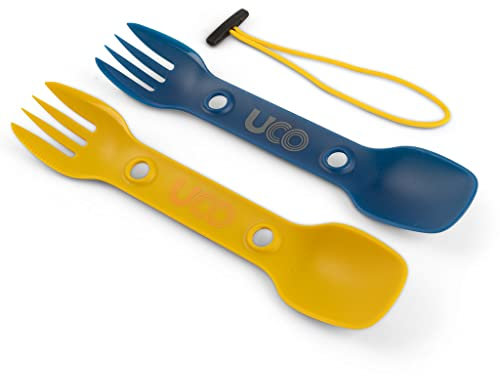 UCO Recycelter ECO Utility Göffel 3-in-1 Combo Löffel-Gabel-Messer-Utensil, 2er-Pack, Beere und Senf