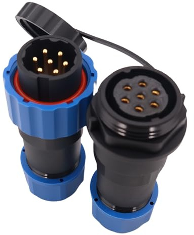 Elecbee 7 Pin Aviation Connector SP21 Series Waterproof Circular Male Plug & Female Socket Connector In-Line Type IP68 Butt Industrial Connector with Cap for Outdoor Industrial Devices Power Signal