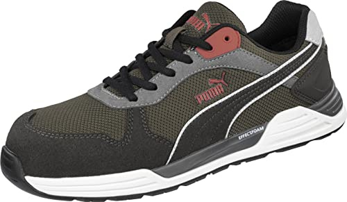 PUMA Safety Frontside låg arbetssko säkerhetssko S1P ESD HRO SRC glasfiberlock penetrationsskydd halkfri värmebeständig metallfri män, Brun murgröna, 44 EU