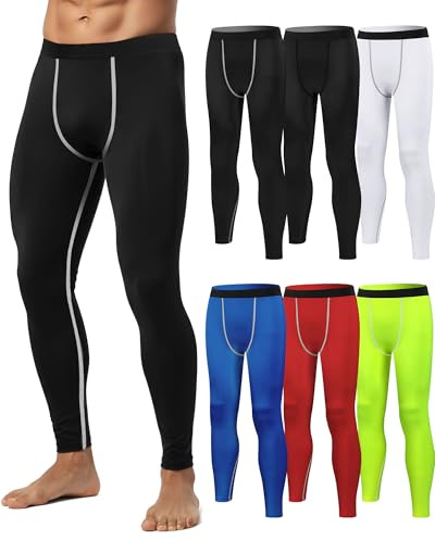 Hicarer 6 Pack Men's Compression Pants Workout Pants Athletic Leggings Running Tights Base Layer for Sport(Medium,Multicolor)