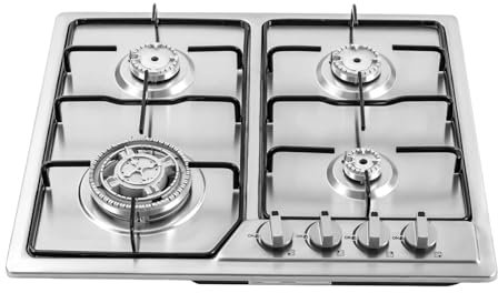 Cuisinière à gaz à 4 flammes - Cuisinière encastrable pour gaz naturel et propane - En acier inoxydable - Gaz naturel - Gaz propane - Protection thermocouple automatique - Autoportante - 23