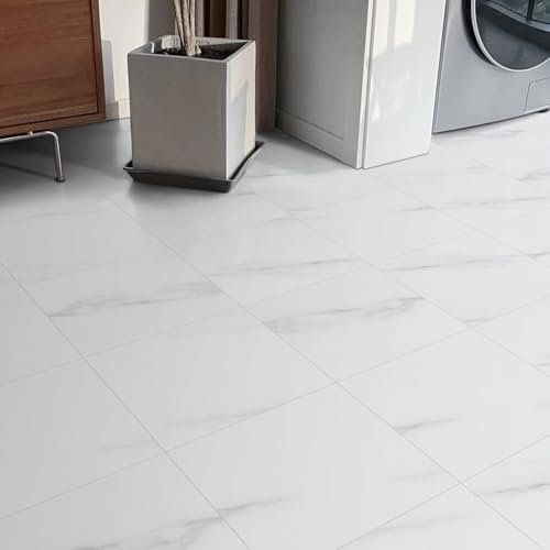 Floor Tiles Self Adhesive, Vinyl Flooring Peel and Stick Floor Tiles, White Marble Effect Waterproof Anti Slip for Bathroom Kitchen Living Room 12x12 in (30 x 30 cm,1.8㎡)