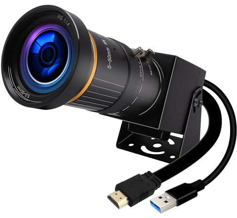 Hotpet Cámara USB HDMI con USB 3.0 de alta velocidad 4K, cámara web de hasta 60 FPS USB con cámara para primer plano, lente de zoom de 5 a 50 mm, compatible con cámara industrial Windows Linux Mac