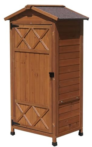 Organizador De Herramientas De Jardín, Cobertizo De Madera para Exteriores con Techo De Asfalto Impermeable, Caseta para Herramientas De Exterior para Balcón, Patio, Césped(Brown)