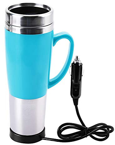 Qukaim Tazza per auto elettrica da 12 V, tazza termica da viaggio per caffè caldo, latte, tè, blu, compatibile con presa di corrente dell'auto, capacità 350 ml