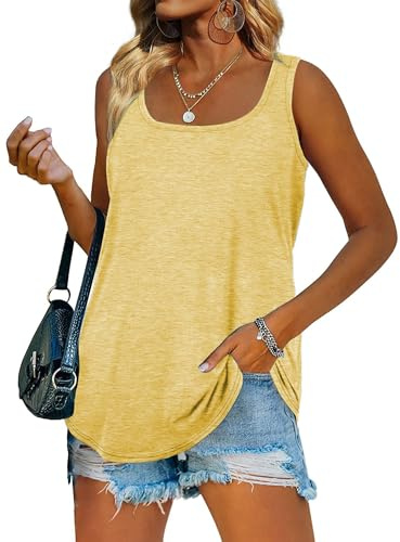 iChunhua Summer Tops for Women UK Long Tank Vests Ladies Sleeveless T Shirts Loose Fit Yellow XX-Large