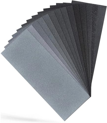 Sandphyrre Sandpaper Set, 14 Sheets 400 to 2000 Grit Fine Sand Paper, Wet and Dry Sandpaper for Wood, Walls, Glass, Plastic and Car Paintwork Sanding, 9 x 3.6 Inches