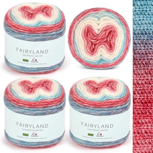 Aeelike Ombre Yarn Cake - 4x100g Soft Fluffy Cotton Ombre Yarn for Crochet and Knitting Projects - Multicoloured Gradient Wool Cakes for Crochet Blanket, Shawl, Scarf, Socks, Hats(Red Blue Gradient)