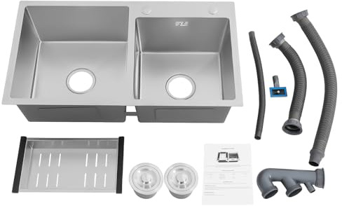 Lavello Doppio In Acciaio Inox Lavello Da Cucina Set Lavello 78x43x21cm Antiruggine Anti-Condensazione Drenaggio X-Rail Adatto Per Cucine Casa E Ristorante