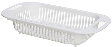 ULTECHNOVO Escurreplatos para Fregadero Cesta Telescópica de Almacenamiento Resistente y Ligera para Utensilios Verduras y Vajilla Cocina Organizador Multifuncional Blanco