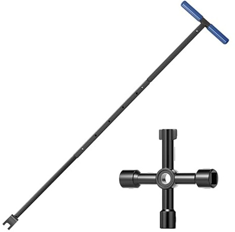 mumisuto Clé de Compteur D'Eau avec Outil 4 Voies,Clé Compteur D'Eau à PoignéE En T en Acier,Longueur RéGlable 43 à 94 Cm,Clé Universelle pour L'Entretien Des Conduites D'Eau et Des Vannes(Bleu)