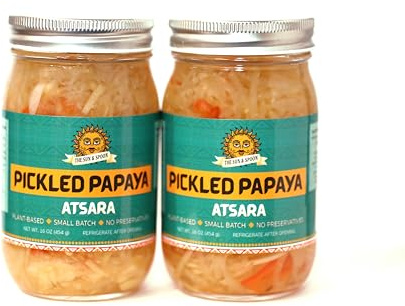 Pickled Papaya Atsara, Authentic Filipino Side Dish, 16 oz Jar, 2 Pack, Green Papaya with Bell Pepper and Spices, All-Natural, Small Batch, Plant-Based Gourmet Condiment