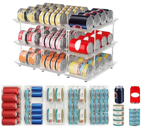 GlamChi Can Organiser Storage for Pantry | Adjustable & Stackable 3 Tier Canned Goods Organisers Rack for Kitchen Cupboard, Holds Various Tins & Cat Food Cans Organizer