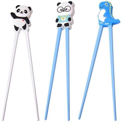 KAHZOR 3 pezzi bacchette carine,sushi bambini riutilizzabili e lavabili in lavastoviglie,bacchette cinesi per bambini come aiuto per principianti,apprendimento rimovibile e design carino