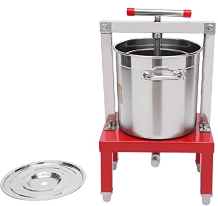 Manual Fruit and Honey Press, Stainless Steel Juice Extractor for Beekeeping Wine Cider Grape Apple, 13.25L Capacity with T-Handle Screw Press and Adjustable Stand, 29.1 lbs