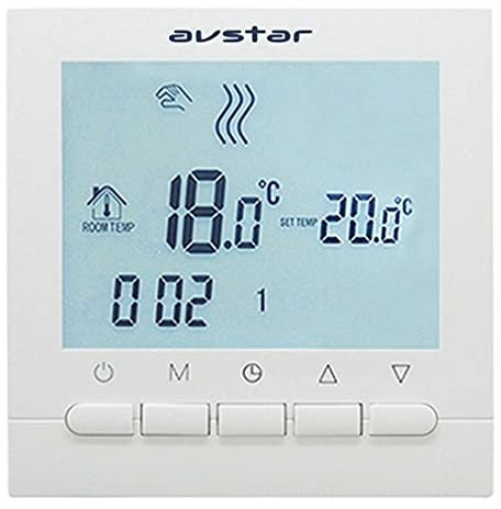 AVStar - Termostato Inteligente Digital programable para calefacción de calderas de Gas - Pantalla LCD para Facilidad de Control y programación (Blanco)