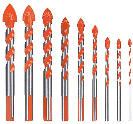 Hakkin 9 Stück Fliesenbohrer Glasbohrer Set, Fliesenbohrer Set für Porzellan 3/4/5/6/8/10/12/14/16mm Spiralbohrer für Fliesen, Beton, Ziegel, Glas, Kunststoff, Holz und Marmor