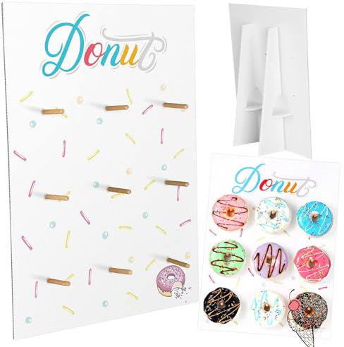 Jetec Donut Ständer Wand Display Stand Wiederverwendbares Donut Halter Board mit Rustikalem Holzstab für Party Dekorationen Lieferungen Dessert Tisch Hochzeit Geburtstag Baby Shower Treat (Weiß)