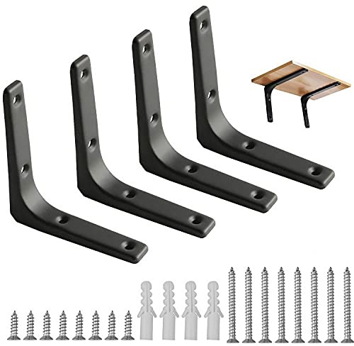 4PCS Shelf Bracket, 100*100mm Right Angle Wall Brackets with 16 Pcs Screws Heavy Duty Shelf Support for Table Bookshelf Wood Board Furniture Window(Black)
