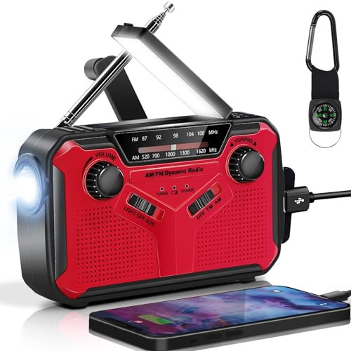 AOKBON Radio Solaire Portable Radio d'urgence Météo 2500 mAh Radio à Manivelle avec AM FM Radio Dynamo Charge de Téléphone avec Lampe LED Alarme SOS Câble USB pour Randonnée Camping