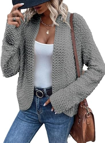 Dokotoo Gray Sweater for Women 2026 Loose Casual Fall Thick Long Sleeve Open Front Long Chunky Cable Knit Cardigan Sweater Winter Outerwear Coat Early Fall Fashion Small