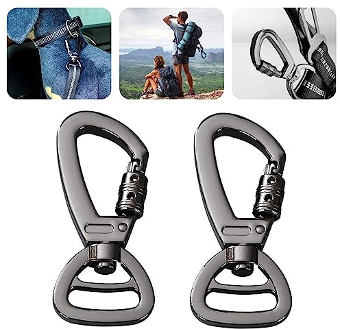 Mosquetón con articulación giratoria, mosquetón para perros, llave de acero inoxidable, pequeño, doble mosquetón, tijera, mosquetón pesado, 2 unidades, color negro