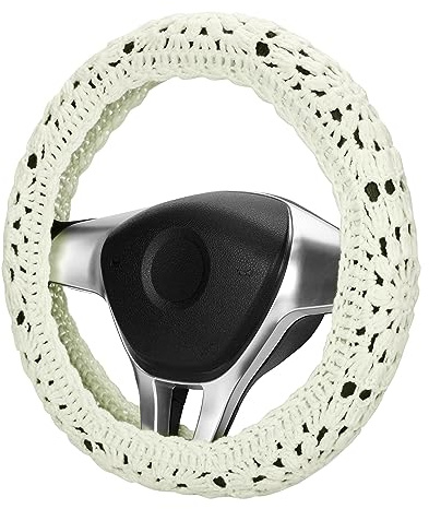 Crochet Steering Wheel Cover Set,Cute Car Steering Wheel Cover Boho 14-15in,Handmade Sunflower Granny Square Pattern,Women Car Accessories (A Wheel Cover)