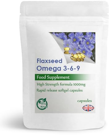 Flaxseed Oil 1000mg Capsules, Natural Anti-Ageing, Joints, Skin Support (Pack of 60) Vegan