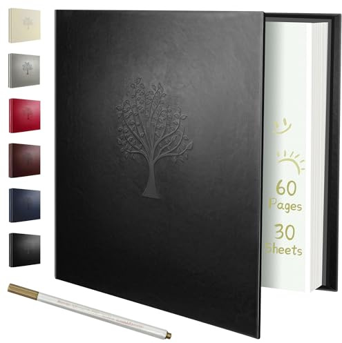 Rdylymx Large Photo Album Self Adhesive Scrapbook Album for 5x3 6x4 7x5 10x8 Pictures,60 Pages Leather Cover DIY Photo Book,Ideal Gifts for Family Travel Wedding Baby Black