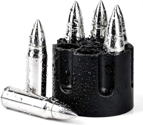 Pietre refrigeranti per whisky, regalo per uomo, 6 pezzi, riutilizzabili, in acciaio inossidabile, con base, regalo di compleanno da uomo per papà, marito, fidanzato (argento)