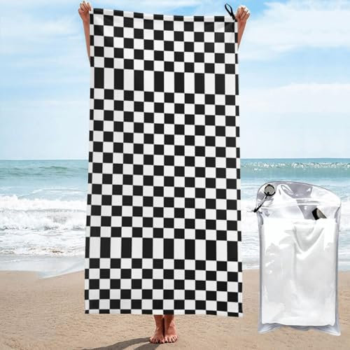 DRTGEDS Klassische Strandtücher in Schwarz und Weiß kariert, übergroß, 81,3 x 132,2 cm, ultra-saugfähig und fusselarm, Pool-Handtücher für Erwachsene