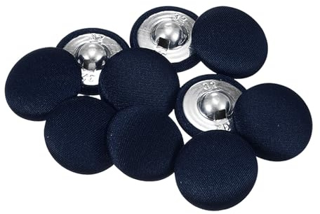 QUARKZMAN 10pcs Botones Cubiertos de Tela, 20mm 32L Botones Redondos de Costura de Tela Algodón Broche Vástago Metálico para Trajes, Vestidos, Blusas y Suéteres, Azul Marino Oscuro