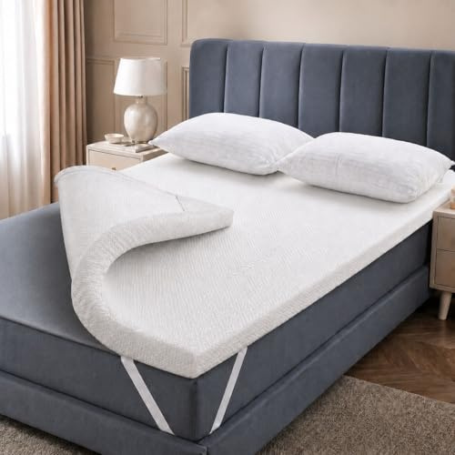 Memory Foam Mattress Topper 4ft/Small Double Bed (7cm Thick) Premium Topper for Comfort & Support, Back & Joint Pain Relief, Cooling Dual-Layer Orthopedic Pad.