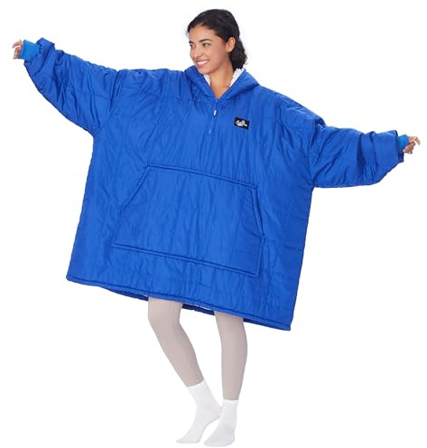 Catalonia Outdoor Windproof Wearable Stadium Blanket, Oversized Waterproof Wearable Blanket Poncho, Warm Insulated Hooded Coat for Football Games, School Sporting Events, Camping, Travel, Blue
