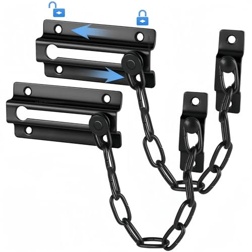 Door Chain, 2pcs Door Chains Lock for Front Door, Stainless Steel Security Door Lock with Screws, Fit Door Restrictor for Bedroom, Bathromm, Hotel, Apartment (Black)