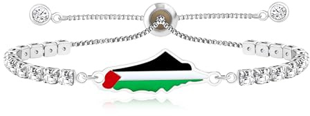 Oneress Bracciale tennis in acciaio inossidabile, tradizionale fatto a mano, braccialetti pakistani | braccialetto della forza della mappa della Palestina | Gioielli per la fede islamica |