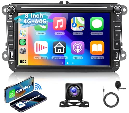 [ 4G+64G] Car Stereo for VW Golf Polo Passat B6 B7 Jetta Caddy Seat Tiguan Touran Skoda with Wireless Carplay Android Auto, Driauto 8 Inch Double Din Touch Screen Radio with GPS WiFi Bluetooth FM/RDS