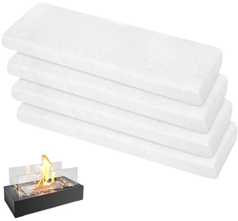 Lote de 4 Piezas de Lana Cerámica para Chimenea de Bioetanol 30x10x2,5 cm, para Quemador de Etanol, Chimenea de Mesa de Interior, Fibra Cerámica para Estufas de Bioetanol