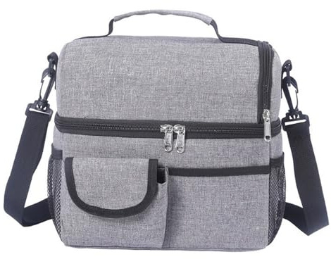 LSNNMU Borsa Da Pranzo Borsa for il pranzo isolata all'aperto, borsa for alimenti a doppio strato for picnic in campeggio, escursionismo, viaggio, frigorifero for con scomparto(Gray)