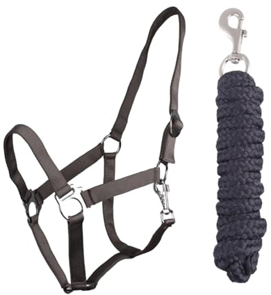 Grimma styre stickset med karbinhakar, justerbar hästhölster, häst, trähäst, bindning, stickad (antracit, mini shetty)